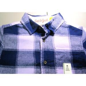 Cat & Jack Boy's Flannel Plaid Shirt Size Medium (8) Blue White Gray Cotton